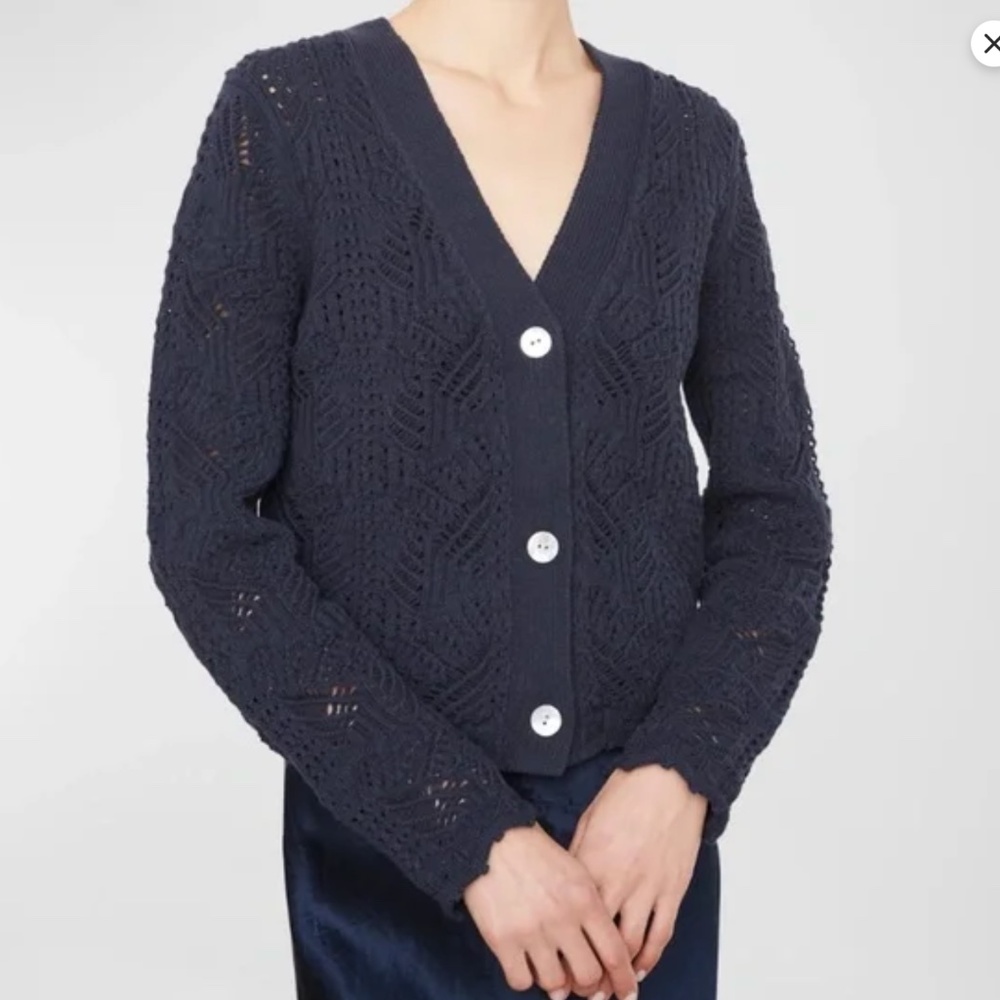 Vince Navy Blue Crochet Cardigan